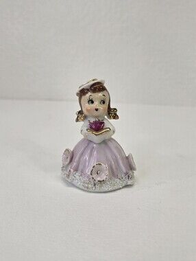 Vtg Josef Originals Girl Figurine Lavender Purple Dress‎ Gold Flower Japan Rare